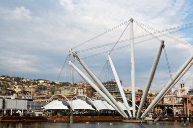 Genova Old Port Harbor with it's Attractions In a Cloudy Day, It clipart