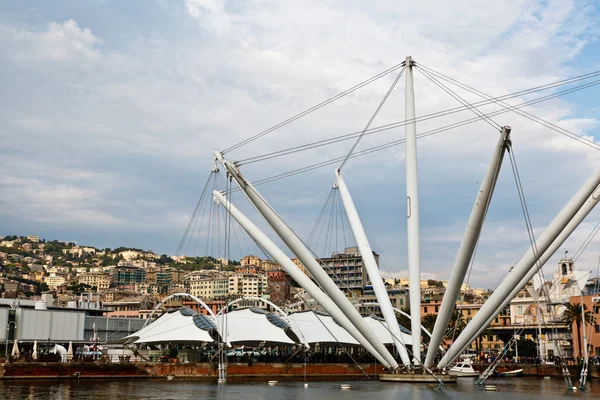 stock image Genova Old Port Harbor with it's Attractions In a Cloudy Day, It