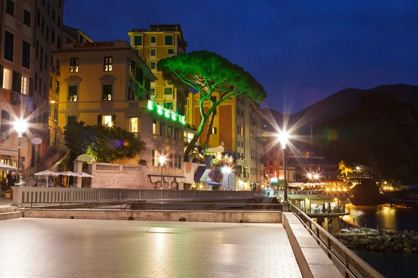 Camogli városka világít az éjszakában, Olaszország — Stock Fotó