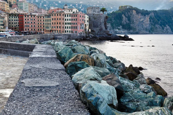 Breakwater with Huge Rocks in the Village of Camogli, Italy — Stock Photo, Image