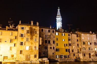 eski şehir Rovinj, gece, Hırvatistan