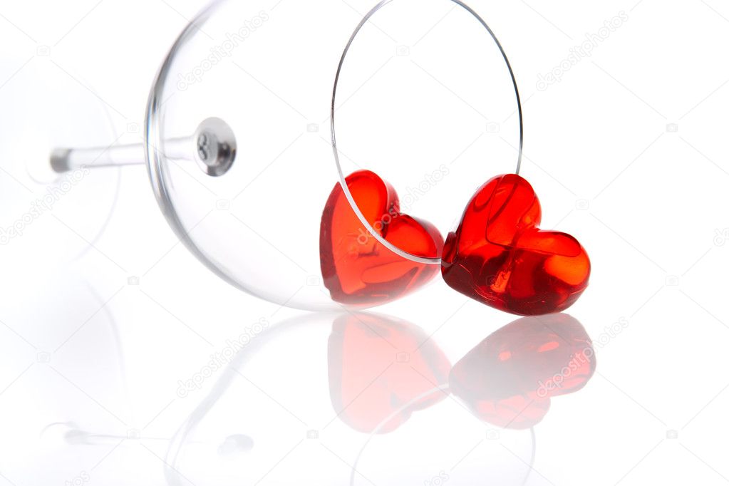 Red jelly hearts in wine glass