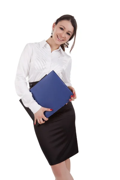Girl with a smiles folder — Stock Photo, Image