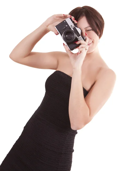 Dziewczyna ze starym aparatem — Zdjęcie stockowe