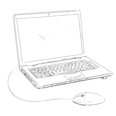 Laptop with mouse cartoon sketch vector illustration clipart