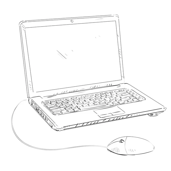 Laptop rezygnować mysz kreskówki szkic ilustracji wektorowych — Wektor stockowy