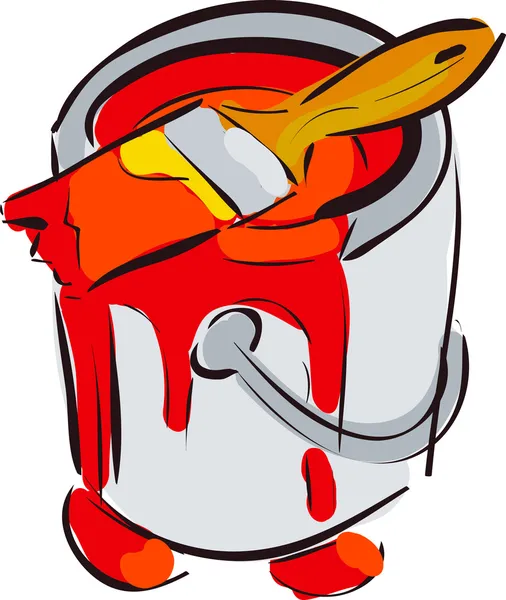 Χρώμα κάδου με βούρτσα κόκκινο καρτούν εικονογράφηση φορέας σκίτσο Εικονογράφηση Αρχείου