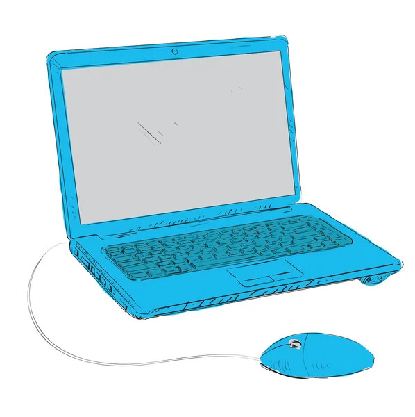 Laptop blue cartoon sketch vector illustration — Stock Vector