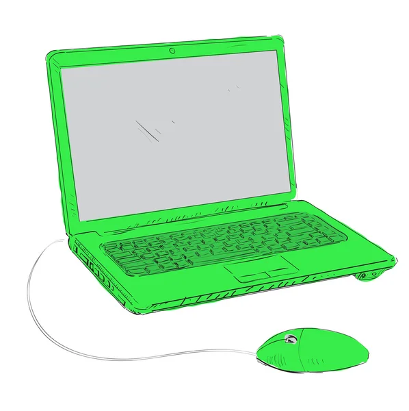 Laptop grün cartoon skizze vektor illustration — Stockvektor