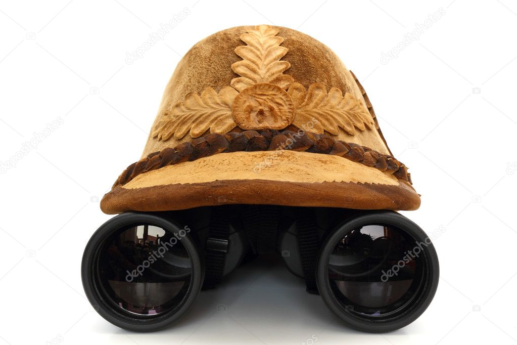 Hunting hat and binoculars