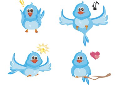 Four blue birds clipart