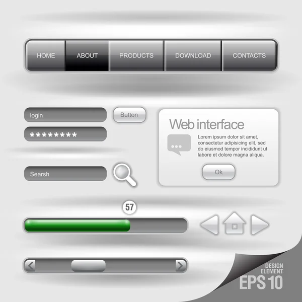 Web UI Elements Design Gris — Image vectorielle