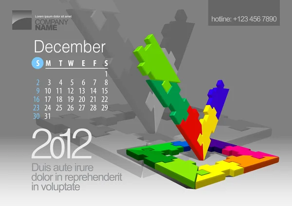 2012 Calendar. Vector Illustration with Puzzle vector element — Stock Vector