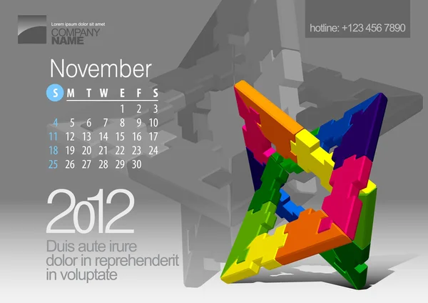 2012 年カレンダー。パズルのベクターの要素を持つベクトル イラスト — ストックベクタ