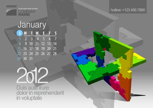 Calendario 2012. Ilustración vectorial con elemento vectorial Puzzle — Vector de stock