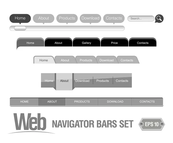 Set barra di navigazione elementi Web grigi — Vettoriale Stock