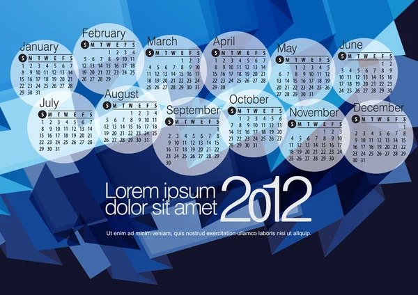 Calendario 2012. Illustrazione vettoriale — Vettoriale Stock