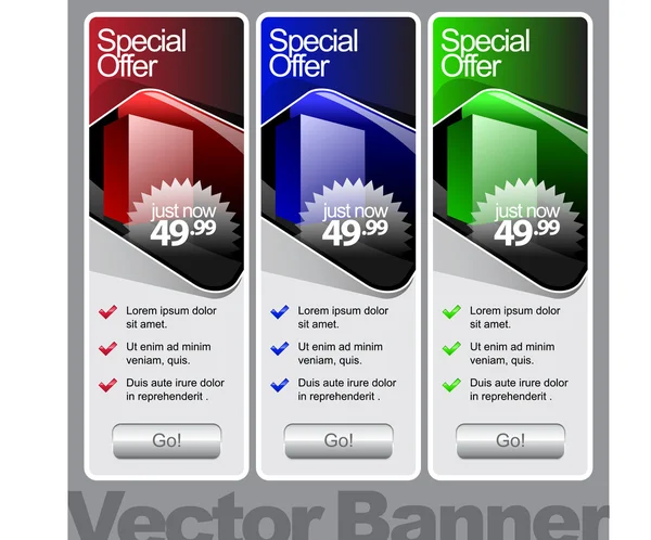 Banner de vidro brilhante abstrato Vermelho, verde, azul — Vetor de Stock