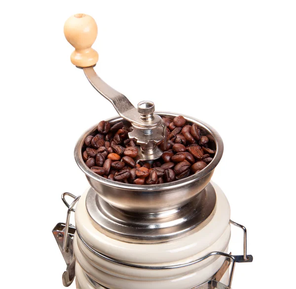 stock image Ceramic coffee-grinder full of arabica