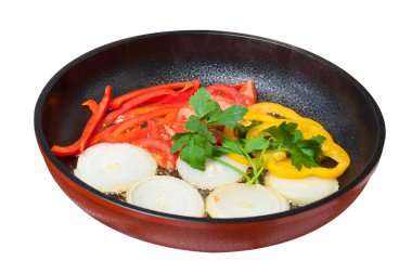 Fried vegetables on a ceramic pan