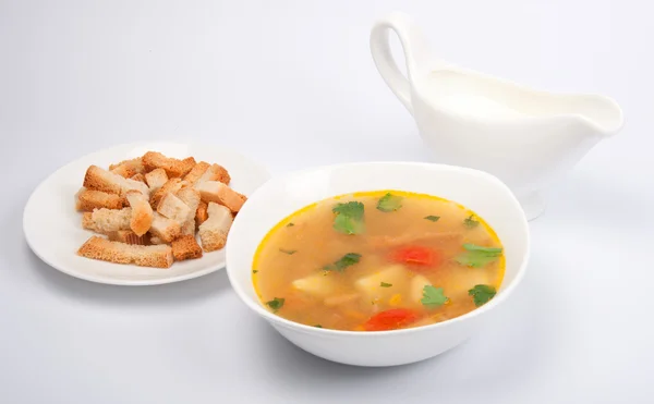 Peas soup in a porcelain plate — Stock Photo, Image