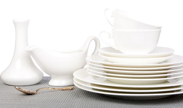 White porcelain plates and saucers — Stock Photo, Image