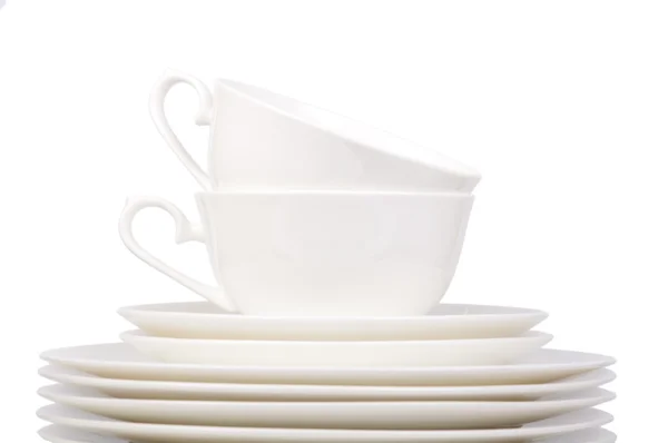 stock image White porcelain plates and saucers