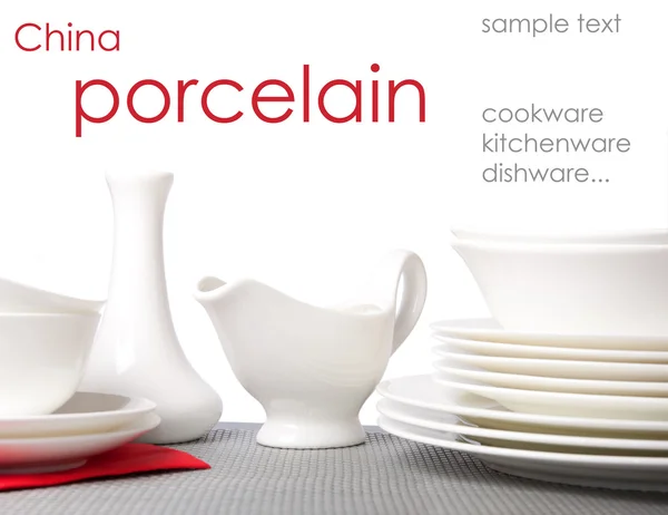 White porcelain plates and saucers — Stock Photo, Image