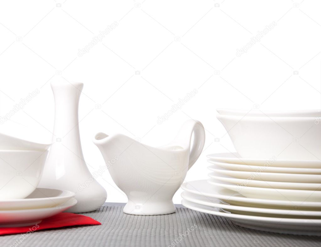 White porcelain plates and saucers