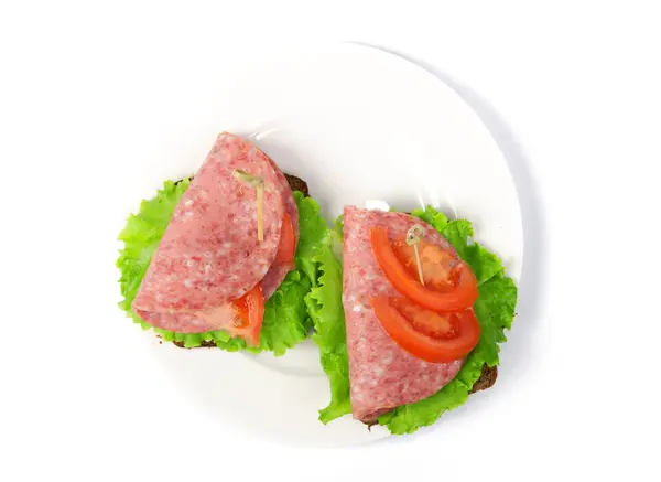 An open sandwich with salami — Stock Photo, Image