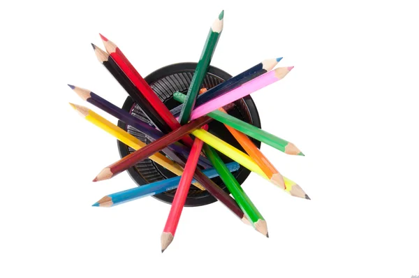 Färg pennor i svart hållare — Stockfoto