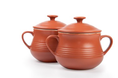 Two clay pots isolated on white clipart