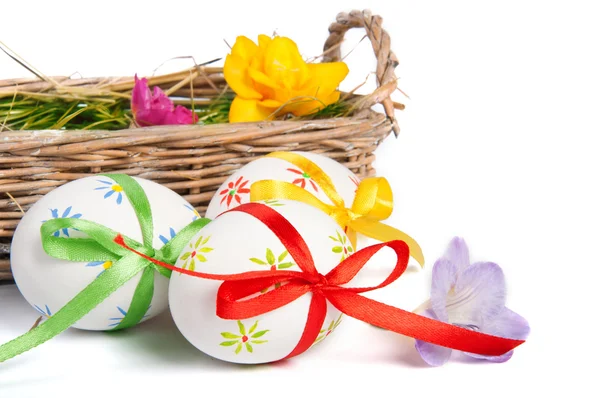 Easter eggs with ribbons — Stock Photo, Image