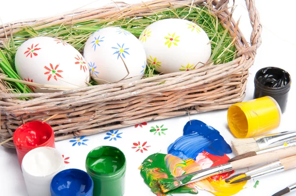 Easter eggs with colorful paint — Stock Photo, Image