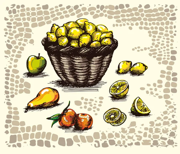 Корзина и спелые фрукты — стоковый вектор