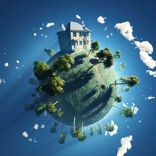 Private house on small planet — Stock Photo, Image