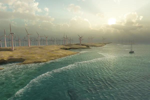 Вітрові турбіни в морі — стокове фото