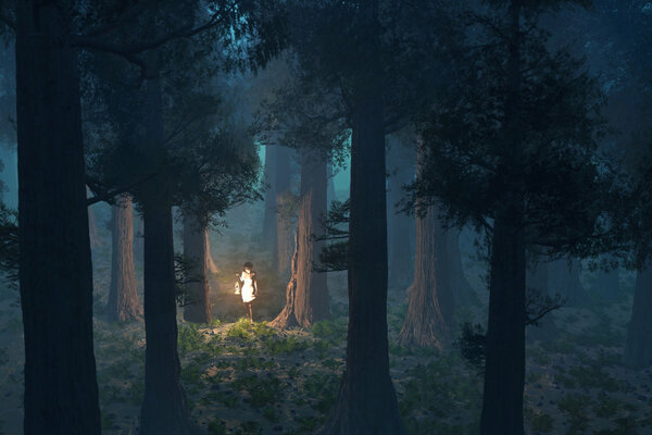 Потерянная женщина в глубоком лесу
