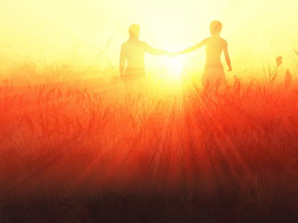Romantický pár při východu slunce — Stock fotografie