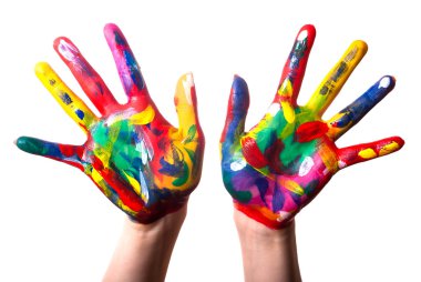 Two colorful hands V1 clipart