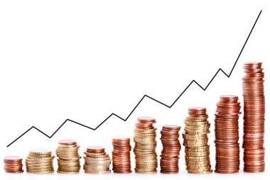 Coin piles climbing up with rate clipart