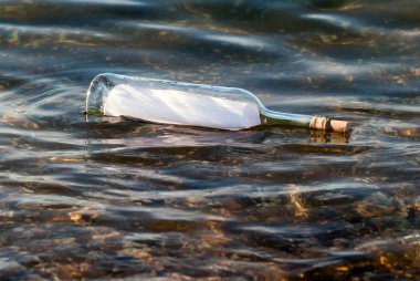 Message in a bottle in the water clipart