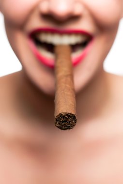 Mouth with red lips and cigar clipart