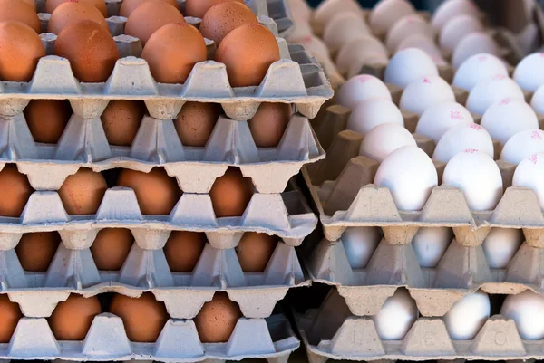 Viele Eier aufgestapelt — Stockfoto