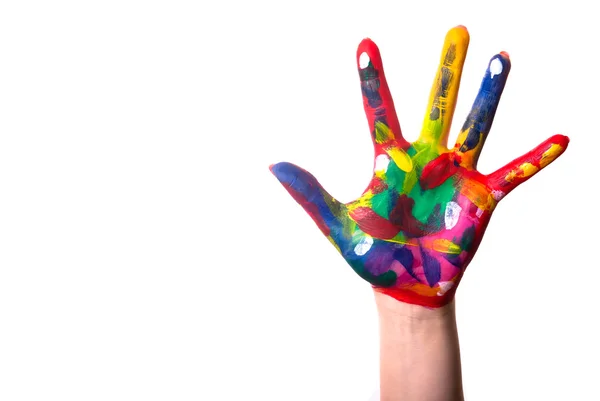 Uma mão colorida com espaço de cópia — Fotografia de Stock