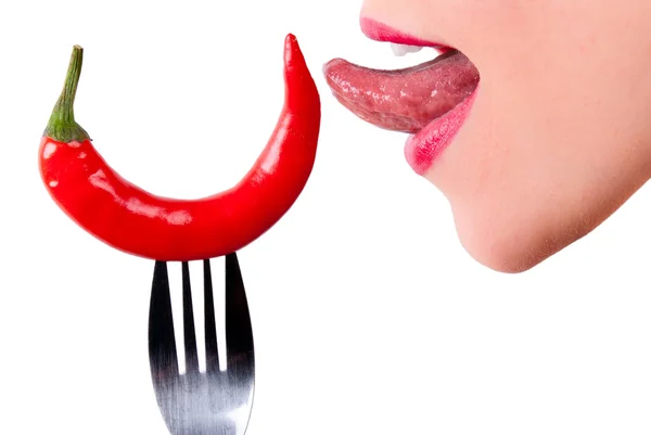 Uma língua vermelha com pimenta vermelha — Fotografia de Stock