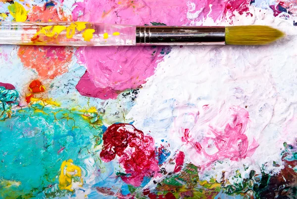 Tavolozza dei colori con pennello — Foto Stock