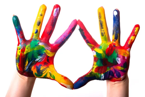 Dvě barevné ruce v2 — Stock fotografie
