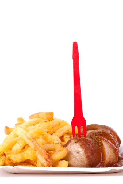 Salsicha e batatas fritas — Fotografia de Stock