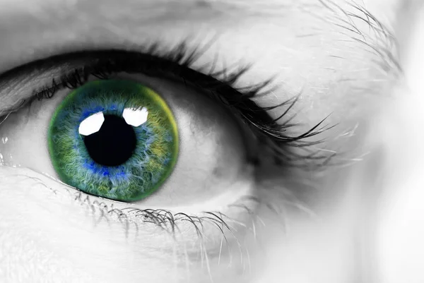 Oko kobiety z kolorowych źrenica — Zdjęcie stockowe